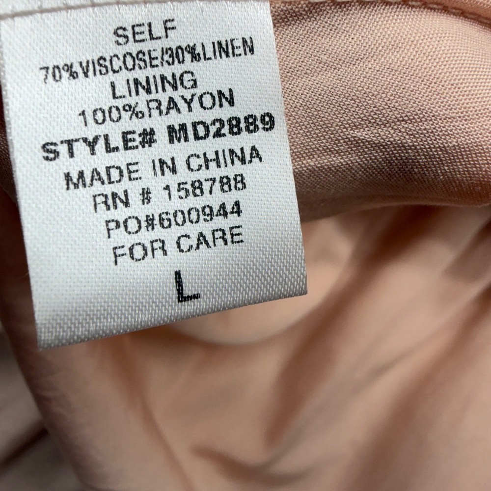 Pink Linen Blend Puff Sleeve Mini Dress OpenBack L Cottagecore Coquette Babydoll - Picture 7 of 13